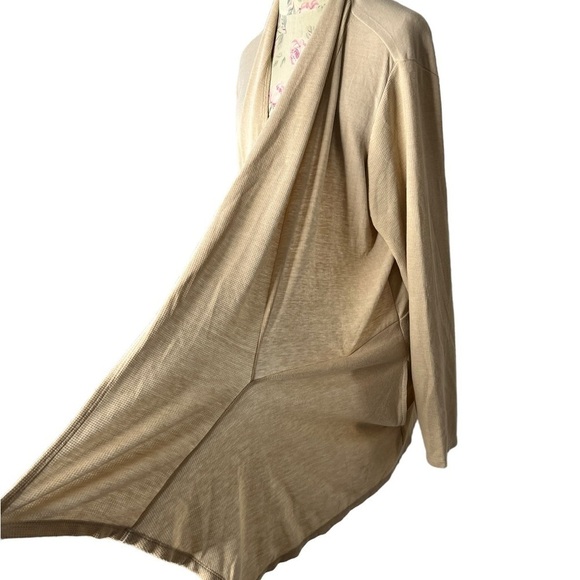 LOGO Lounge Duster Cardigan long length, beige, plus size, cozy travel size 2X - Picture 5 of 16